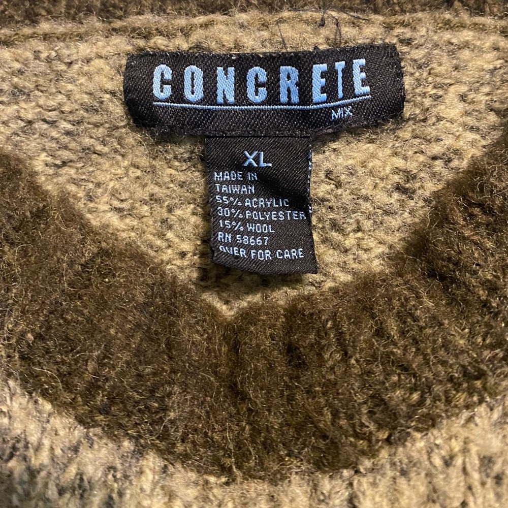 Vintage Concrete Mens Wool Blend Tan Brown Ribbed Hem Crewneck Sweater XL - Picture 9 of 10